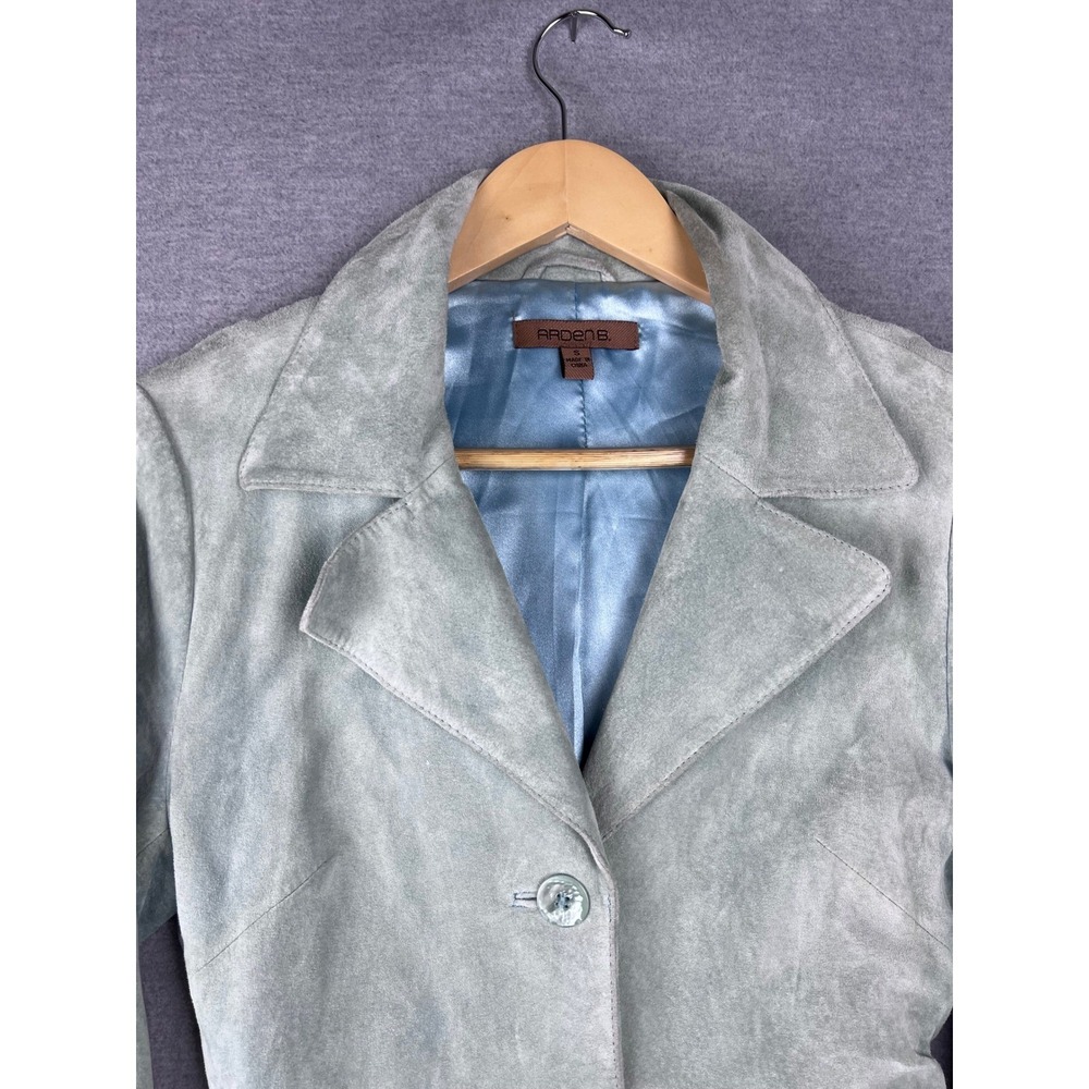 Arden B Womens Suede Trench Coat Sage Green Blue Tie Waist Mid Length Jacket S